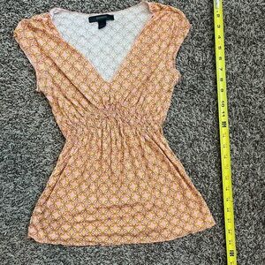 Express womens pink yellow brown patterned top y2k